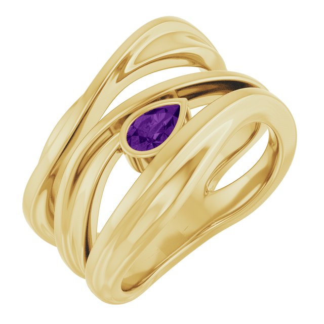 Sculpted Pear Bezel Negative Space Ring — 14K Yellow Gold