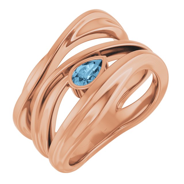 Natural Sky Blue Topaz Sculpted Pear Bezel Negative Space Ring in 14K Rose Gold