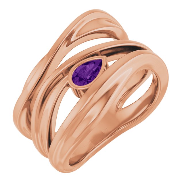 Sculpted Pear Bezel Negative Space Ring — 14K Rose Gold