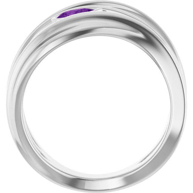 Natural Amethyst Sculpted Pear Bezel Negative Space Ring in 14K White Gold