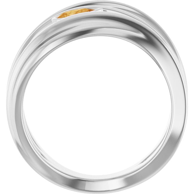Natural Citrine Sculpted Pear Bezel Negative Space Ring in Sterling Silver