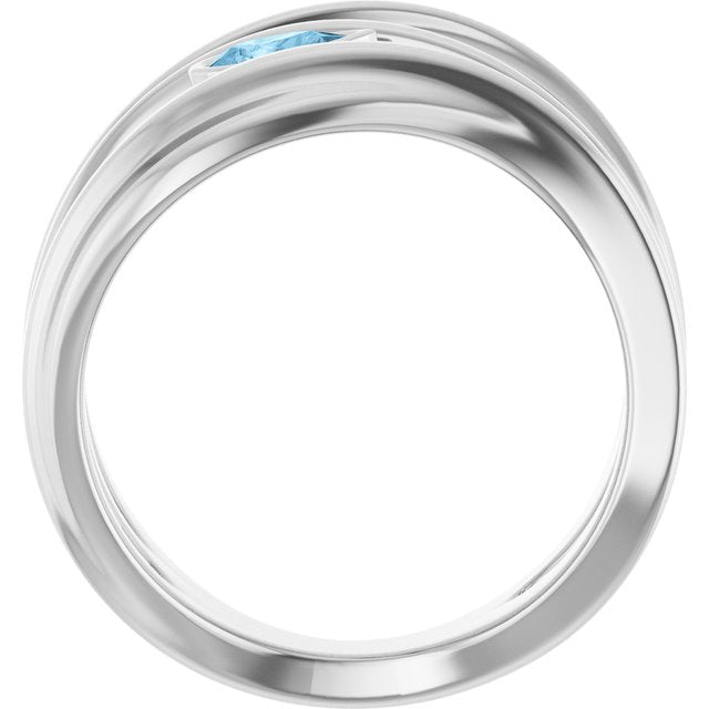 Natural Sky Blue Topaz Sculpted Pear Bezel Negative Space Ring in Sterling Silver