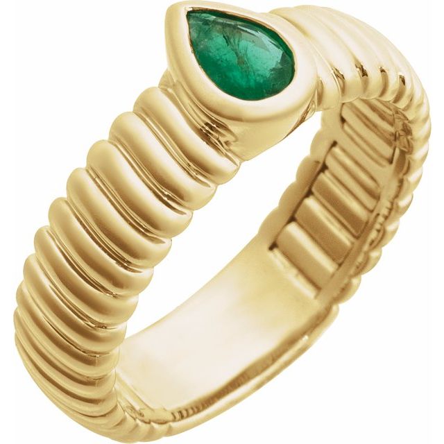 Natural Emerald Ribbed Bezel Ring