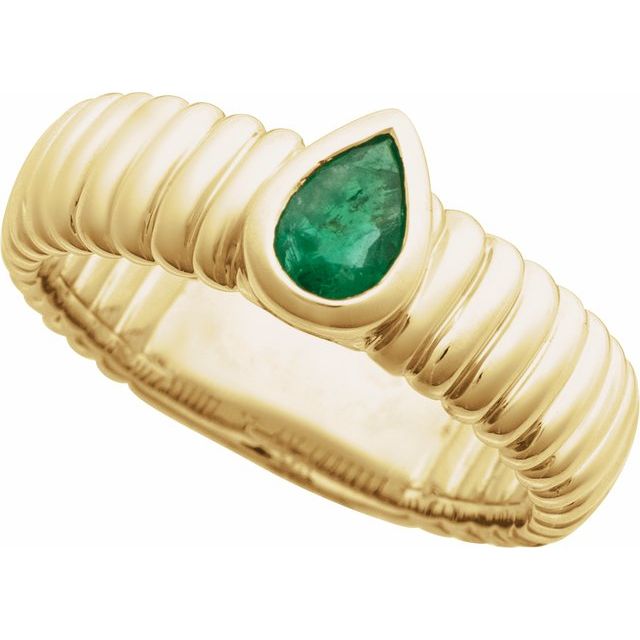 689195 / Ring / Set / 14K Yellow / Natural Emerald / Pear / 6.5 X 4.1 Mm / Polished / Natural Emerald Ring