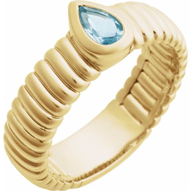 Natural Sky Blue Topaz Ribbed Band Ring
