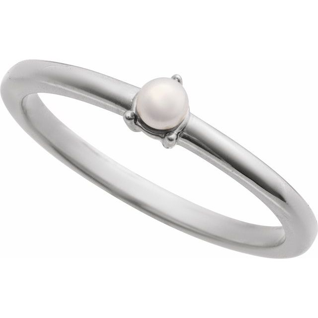 6716 / Ring / Set / 14K White / Cultured Seed Pearl / Pearl / 3 Mm / Polished / Cultured Pearl Solitaire Stackable Ring