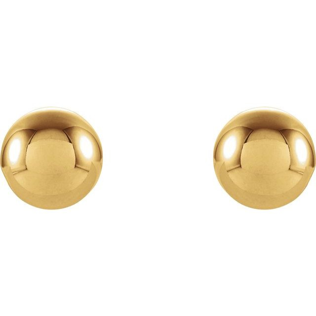 Polished Ball Stud Earrings with Threaded Backs — 14K Yellow Gold