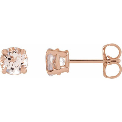 4-Prong Basket-Set Round Gemstone Stud Earrings — 14K Rose Gold