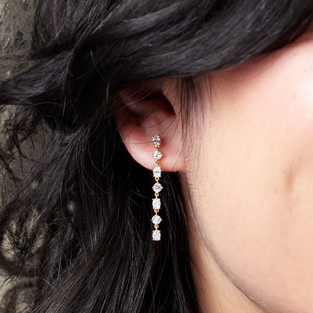 Seven Stone Dangle Lab Diamond Earrings — 14K Yellow Gold