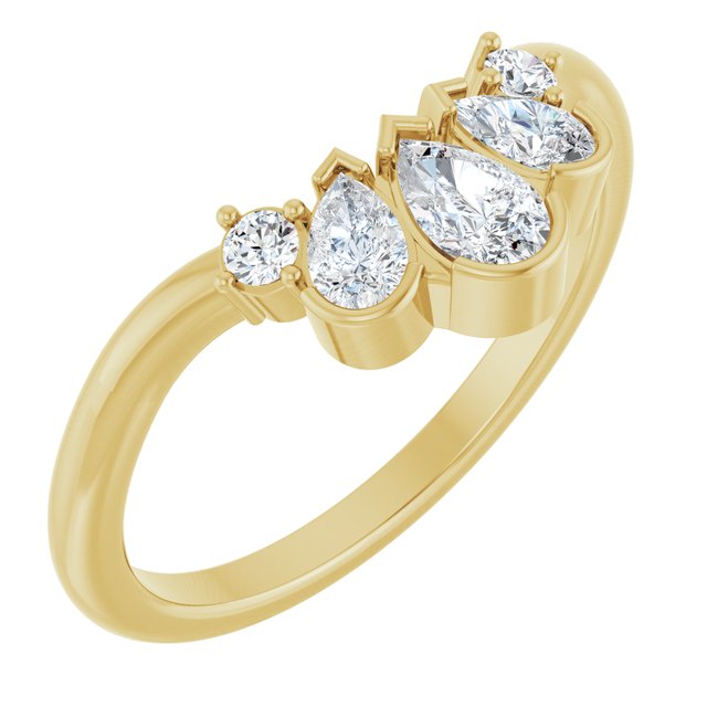 Graduated Pear & Round Diamond Curved Contour Band — 14K Yellow Gold