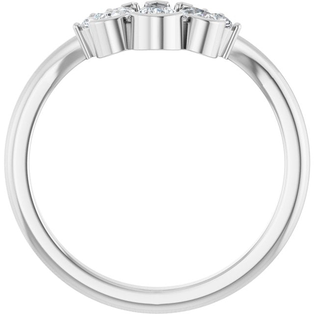 Graduated Pear & Round Diamond Curved Contour Band — 14K White Gold