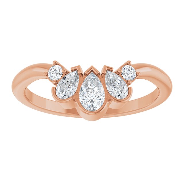 Graduated Pear & Round Diamond Curved Contour Band — 14K Rose Gold