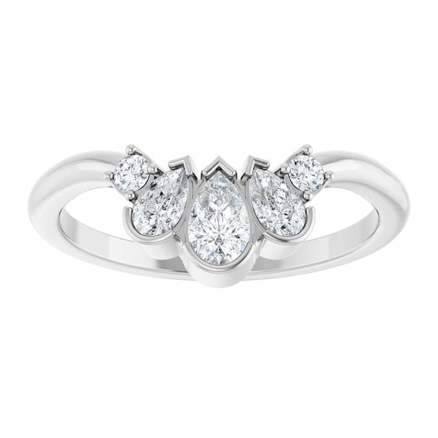Graduated Pear & Round Diamond Curved Contour Band — Platinum