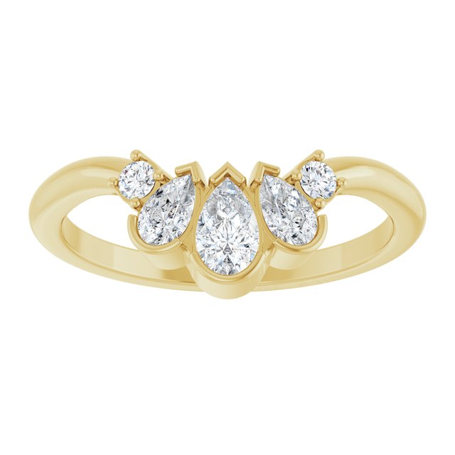 Graduated Pear & Round Diamond Curved Contour Band — 14K Yellow Gold