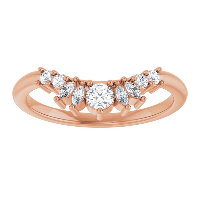 Mixed Marquise & Round Diamond Curved Contour Wedding Band — 14K Rose Gold