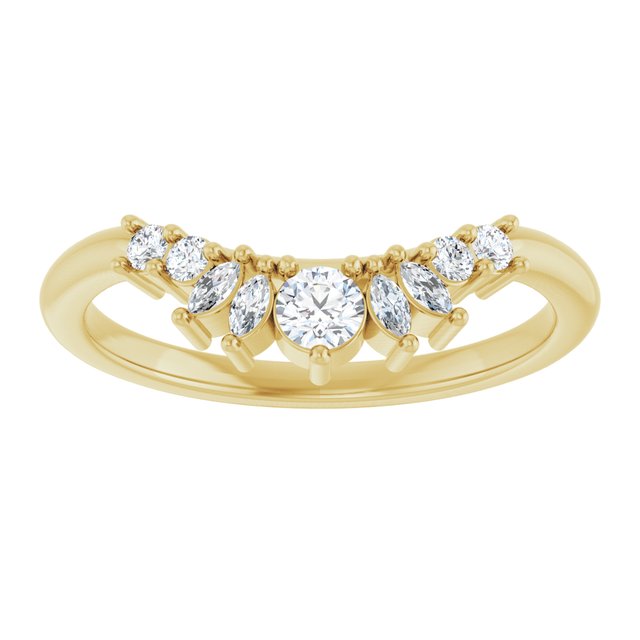 Mixed Marquise & Round Diamond Curved Contour Wedding Band — 14K Yellow Gold