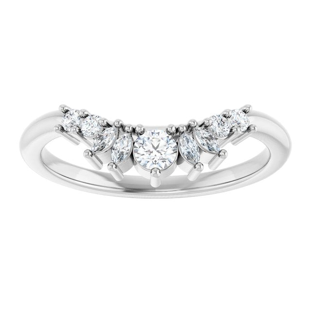 Mixed Marquise & Round Diamond Curved Contour Wedding Band — Platinum