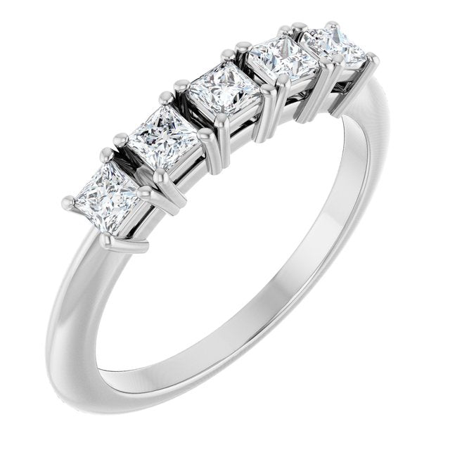 High-Profile Five-Stone Shared-Prong Anniversary Band — 14K White Gold