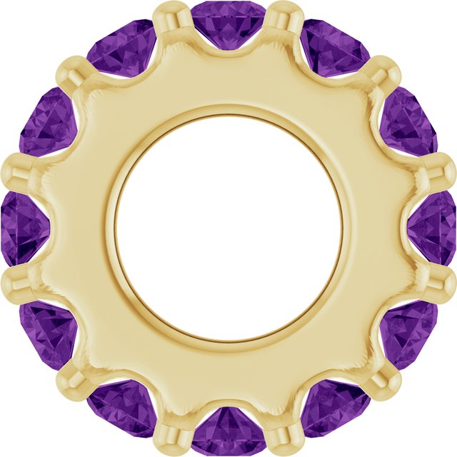 Natural Amethyst Round Birthstone Spacer Charm Pendant in 14K Yellow Gold