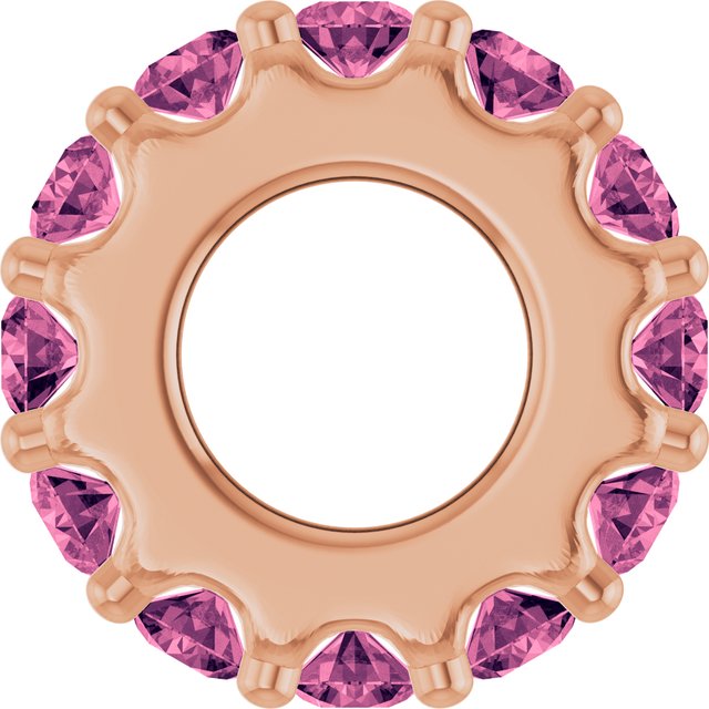 Natural Pink Tourmaline Round Birthstone Spacer Charm Pendant in 14K Rose Gold