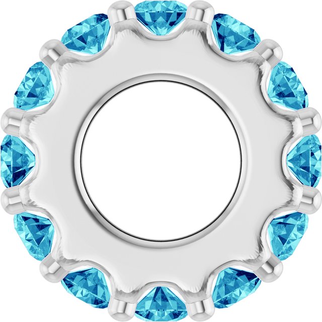 Natural Blue Zircon Round Birthstone Spacer Charm Pendant in Platinum