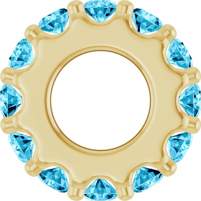 Natural Aquamarine Round Birthstone Spacer Charm Pendant in 14K Yellow Gold