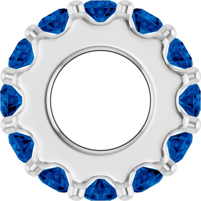 Natural Blue Sapphire Round Birthstone Spacer Charm Pendant in Platinum