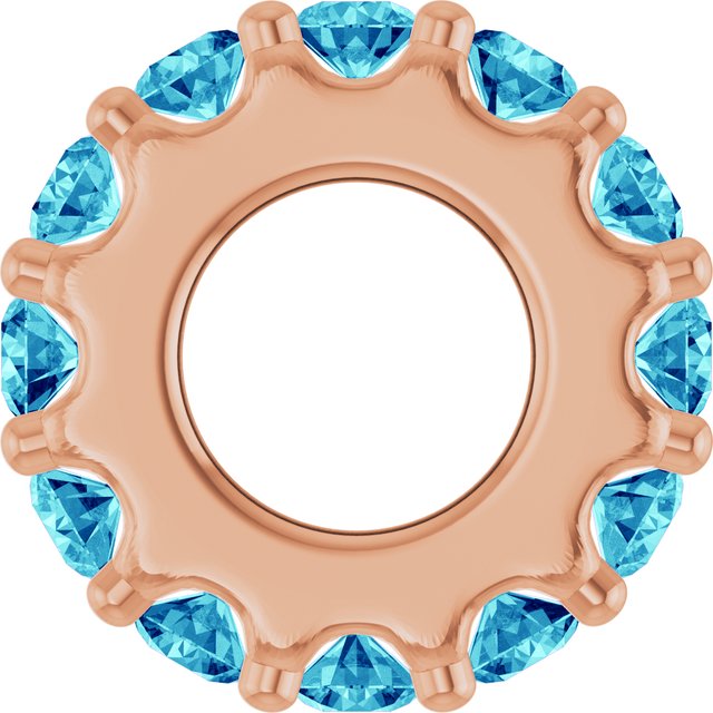 Natural Blue Zircon Round Birthstone Spacer Charm Pendant in 14K Rose Gold