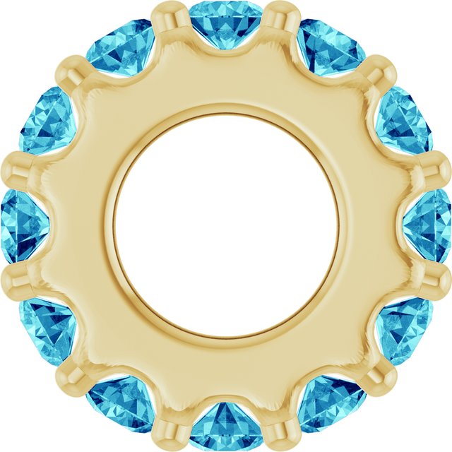 Natural Blue Zircon Round Birthstone Spacer Charm Pendant in 14K Yellow Gold