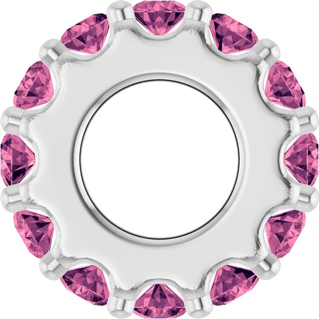 Natural Pink Tourmaline Round Birthstone Spacer Charm Pendant in Platinum