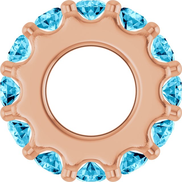 Natural Aquamarine Round Birthstone Spacer Charm Pendant in 14K Rose Gold