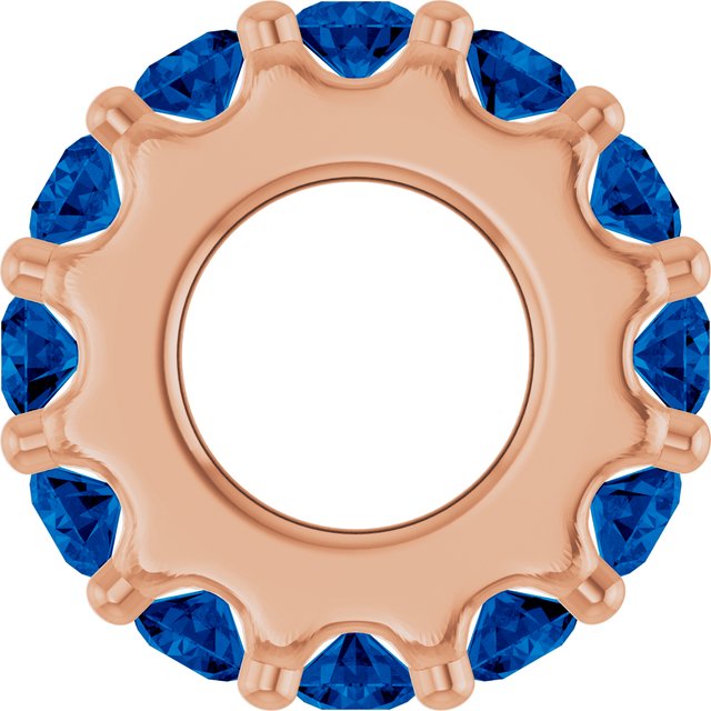 Natural Blue Sapphire Round Birthstone Spacer Charm Pendant in 14K Rose Gold