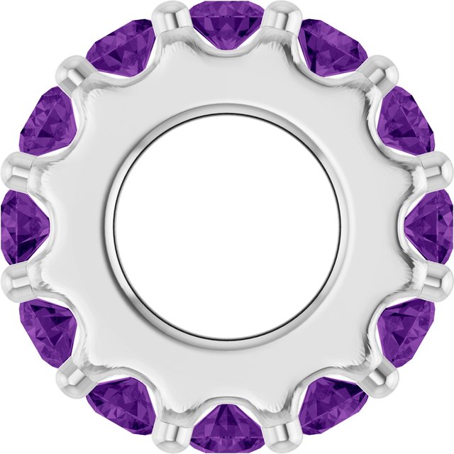 Natural Amethyst Round Birthstone Spacer Charm Pendant in Platinum