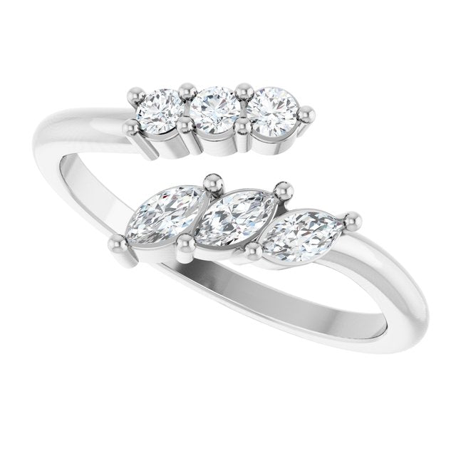 127221 / Ring / Set / 14K White / Lab-Grown Diamond / Marquise / 4 X 2 Mm / Lab-Grown Diamond / Polished / 1/3 Ctw Lab-Grown Diamond Multi-Shape Bypass Ring