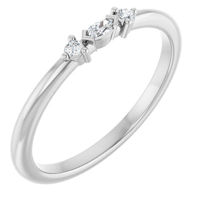 .05 ctw Natural Diamond East-West Marquise & Round Three-Stone Stackable Ring in 14K White Gold