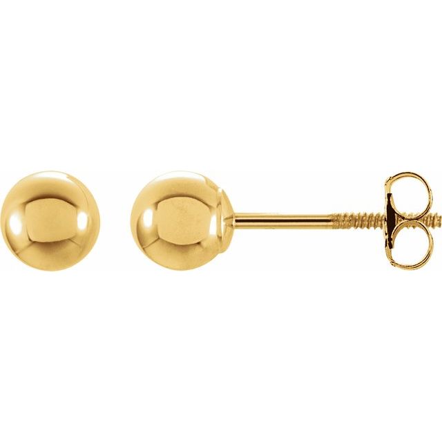 Polished Ball Stud Earrings with Threaded Backs — 14K Yellow Gold