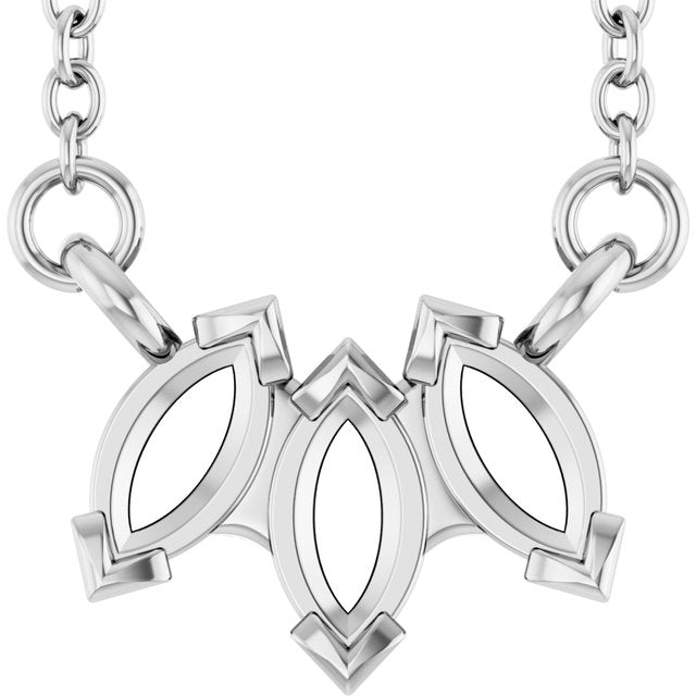 Marquise Fan Three-Stone Diamond Necklace — Sterling Silver