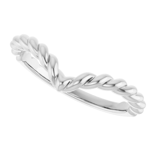 Twisted Rope V-Shaped Contour Wedding Band — 14K White Gold