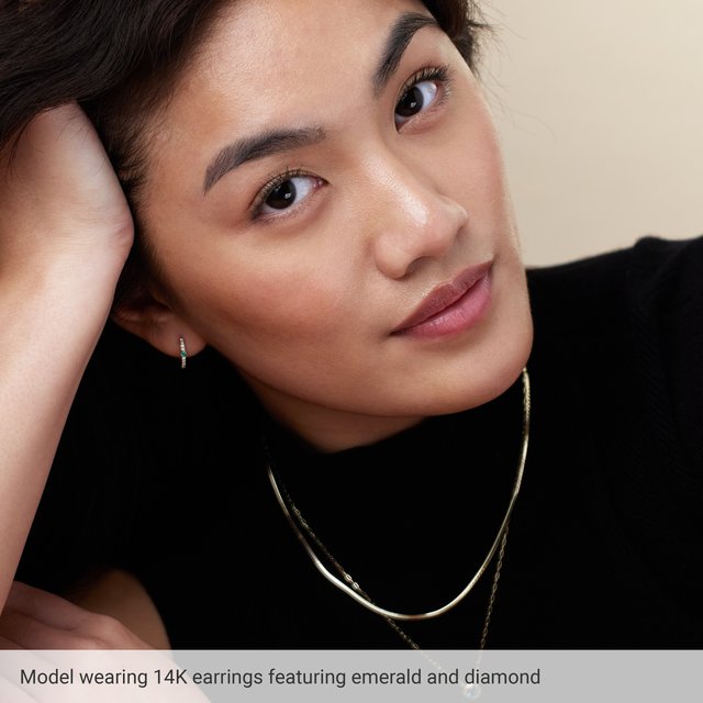 Huggie Accented Diamond Hoop Earrings — 14K Yellow Gold