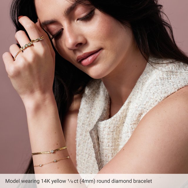 Bezel-Set Solitaire Curb Link Gemstone Bracelet — 14K Yellow Gold