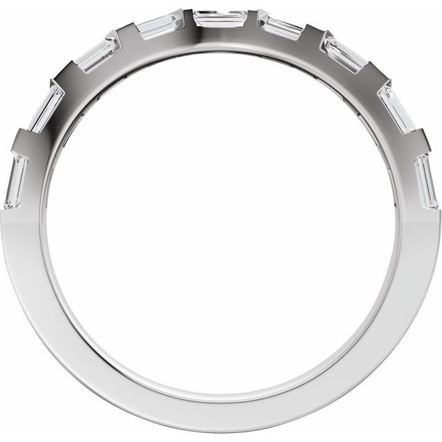 Baguette Diamond Accented Contour Band — 14K White Gold