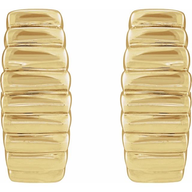 Electroform Puffed J-Hoop Earrings — 14K Yellow Gold