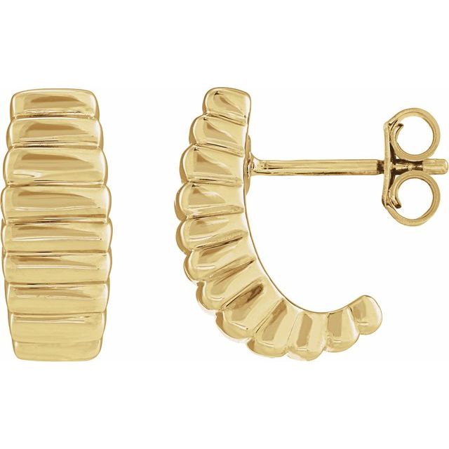 Electroform Puffed J-Hoop Earrings — 14K Yellow Gold