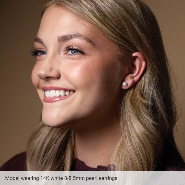Round Freshwater Pearl Stud Earrings — 14K White Gold