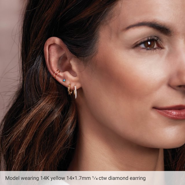 Round Lab Diamond Pavé Huggie Hoop Earrings — 14K White Gold