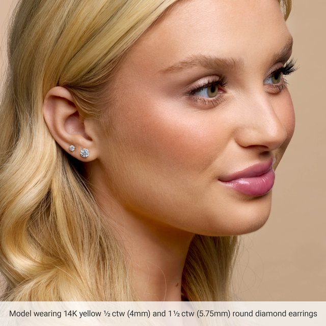 4-Prong Martini-Set Round Diamond Stud Earrings — 14K Rose Gold