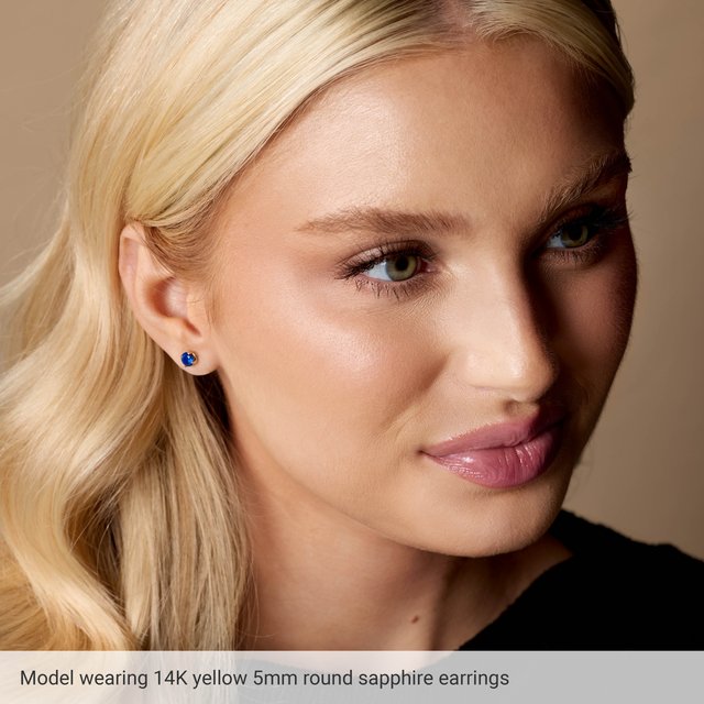 4-Prong Basket-Set Round Gemstone Stud Earrings — 14K White Gold