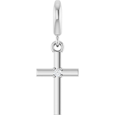 0.02 ct Lab-Grown Diamond Petite Round Accents Accented Cross Charm & Pendant in 14K White Gold