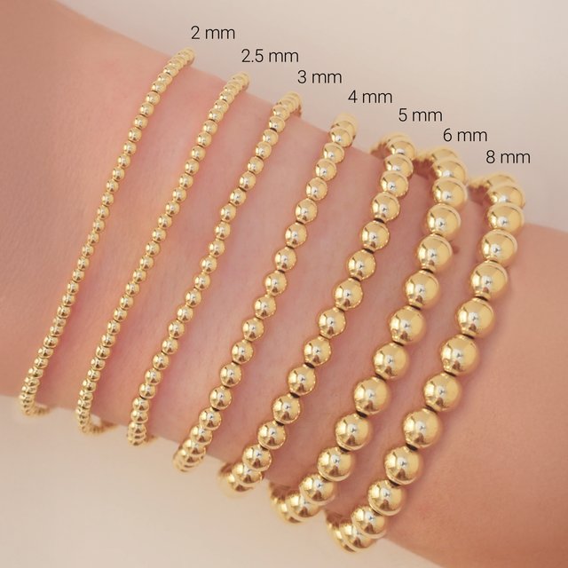 8mm Beaded Ball Stretch Bracelet — 14K Yellow Gold-Filled