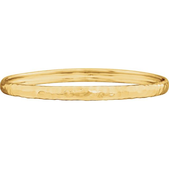 Hammered Solid Bangle Bracelet — 14K Yellow Gold